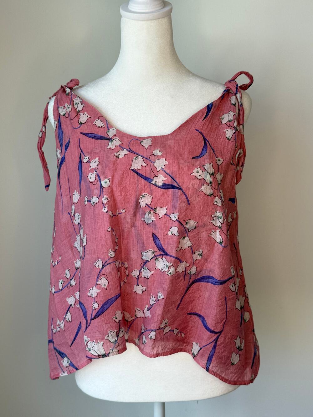 BURU Pink Floral Tie Shoulder Flowy Tank Top